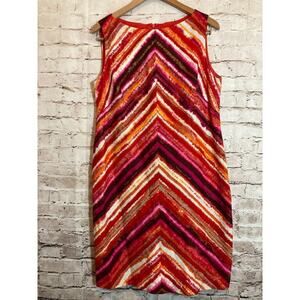 Jones NY Dress Womens 12 Sheath Sunset Retro Stripes Sheath Cotton Career Zip